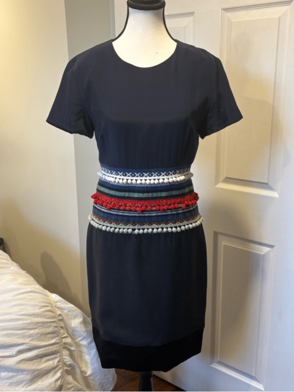 Christopher Shannon x Lulu & Co Silk Blend Embroidered Waist Dress Navy Blue